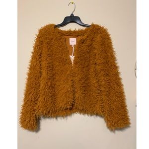 Brand new comfy orange faux fur jacket